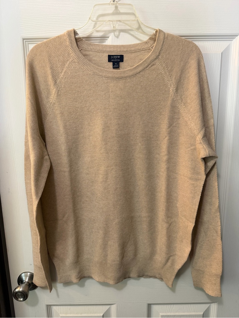 NWT J. Crew Men’s Crewneck Beige Cotton Subtle Waffle Knit Sweater Sz M